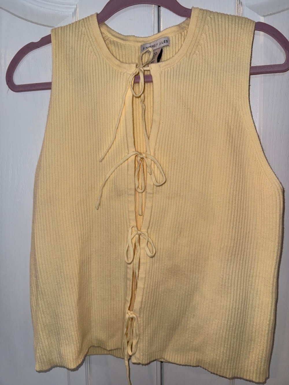 Sincerly Jules Pale Yellow Ribbed Tie-Front Tank